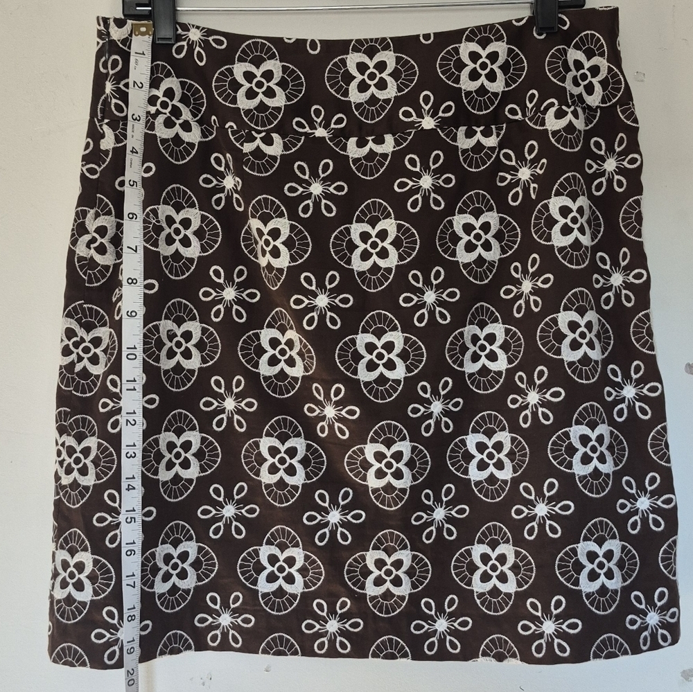 LOFT Chocolate and Cream Floral Pencil Skirt